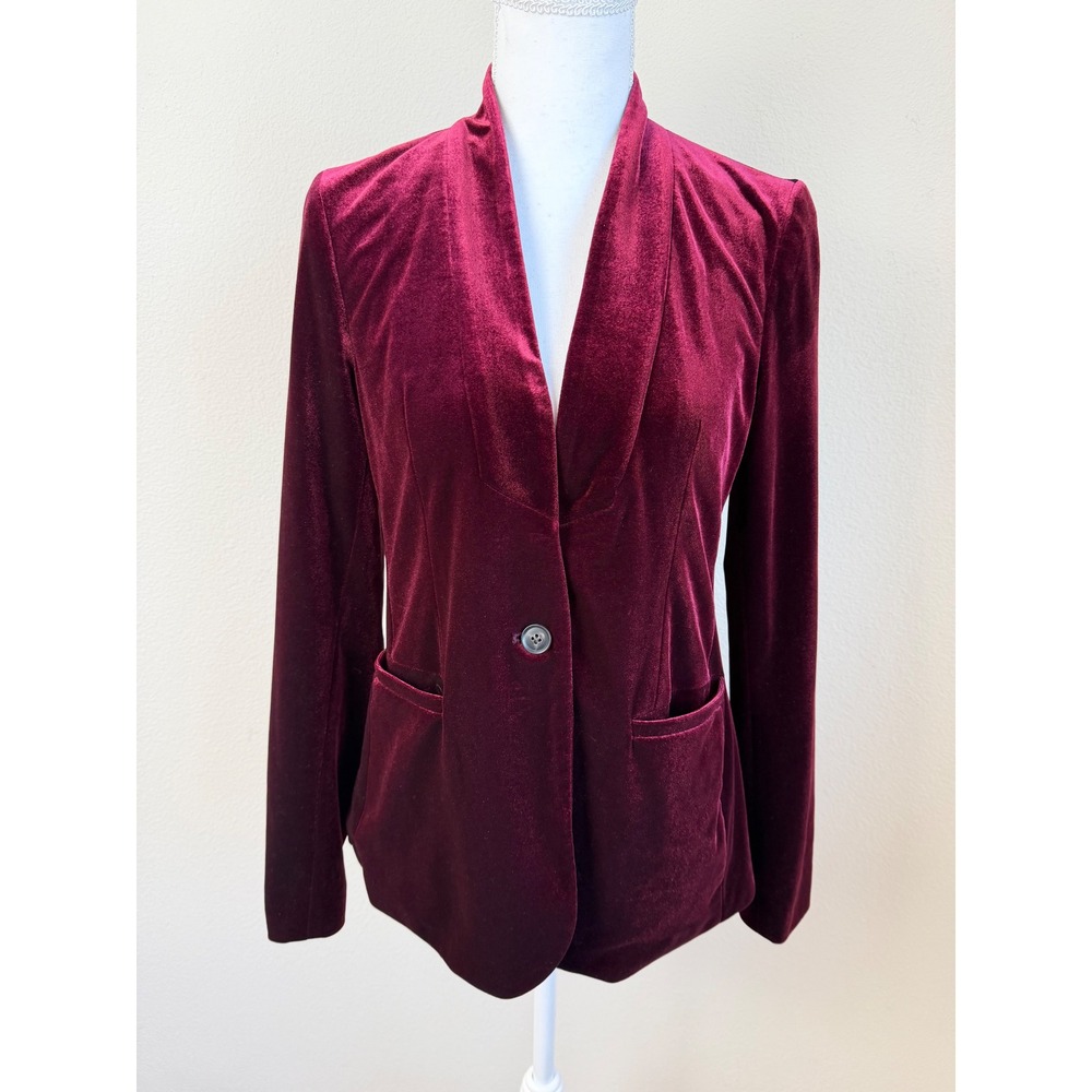 Old Navy Women Velvet Blazer S Burgundy Wine Stretch Shawl Collar Holiday Party